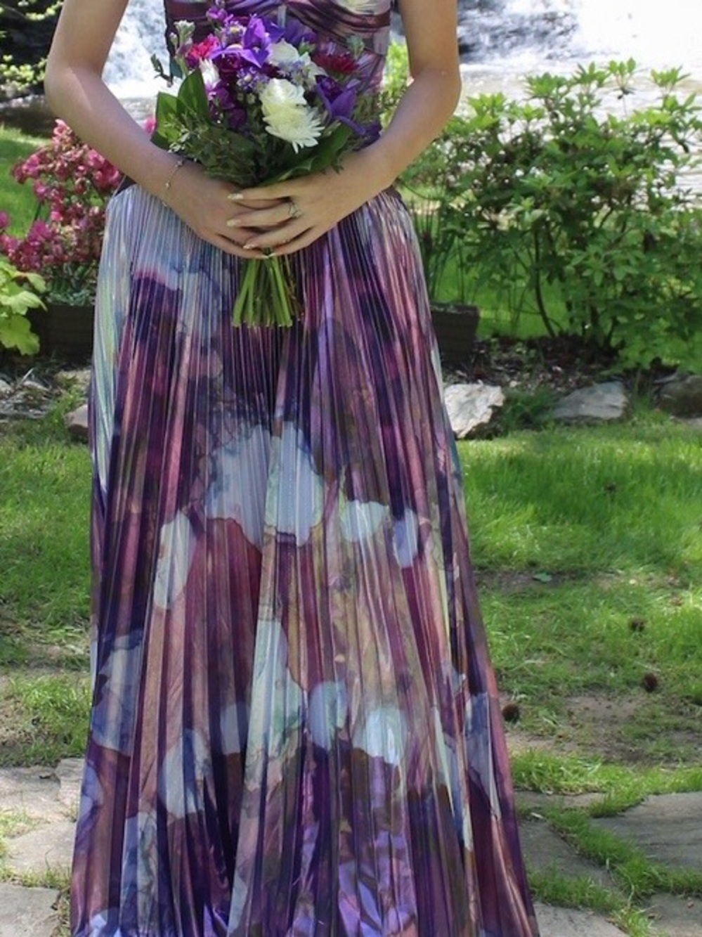 Pleated Floral Maxi Skirt - Purple Multi